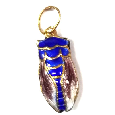 ENAMEL CICADA 11X24MM BLUE
